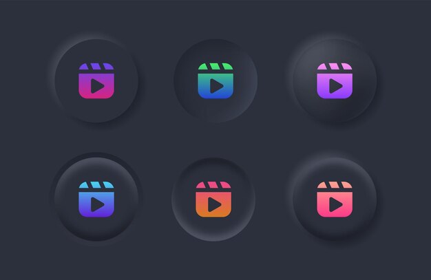 Liste de lecture d'icônes de lecteur vidéo en dégradé de couleurs avec boutons de neumorphisme et icônes Neumorphic ui ux