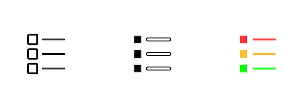 Liste numérotée qui peut représenter une séquence d'étapes, d'instructions ou d'éléments qui doivent être suivis ou complétés Ensemble vectoriel d'icônes en lignes noires et colorées isolées