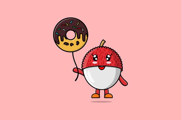 Litchi De Dessin Animé Mignon Flottant Avec Ballon De Beignets