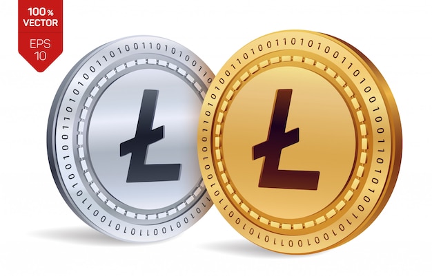 Litecoin. Pièces d'or et d'argent avec litecoin isolé. Crypto-monnaie.