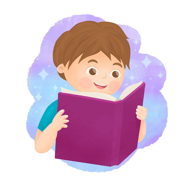 Little Boy Reading Book Enfants Education Et Imagination Concept