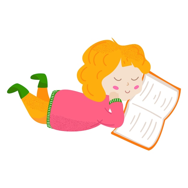 little girl lies on the floor and reads book book reader for children books educational materials