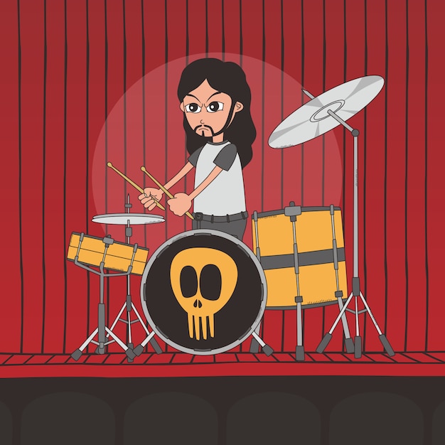 Live Band Garçon Cartoon Personnage Thème Vector Illustration