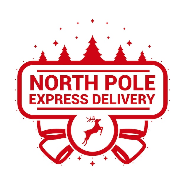 Livraison Express Pôle Nord. Conception De Timbres De Noël. Illustration Vectorielle