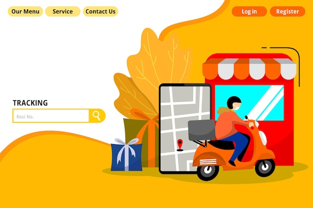 Livraison En Ligne Avec Scooter Conception D'application De Page Web Fond Jaune