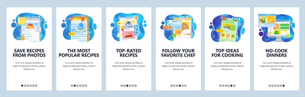 livraison de nourriture et commande de repas en ligne recette de cuisine d'alimentation écrans d'intégration d'application mobile modèle de bannière vectorielle de menu pour site Web et développement mobile illustration de conception de site Web