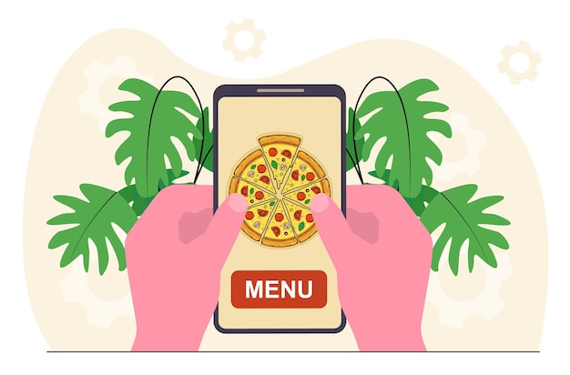 Livraison de nourriture Mains tenant un téléphone avec une application mobile de livraison de nourriture