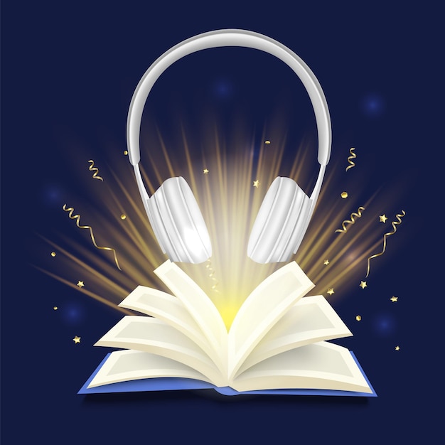 Vecteur livre audio numérique avec illustration vectorielle de casque