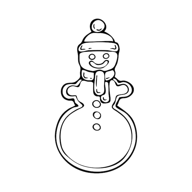 Livre De Coloriage Bonhomme De Neige En Pain D'épice De Noël Biscuits Festifs Dessin Au Trait Dessiné à La Main Illustration En Noir Et Blanc Page De Coloriage Pour Enfants Et Adultes