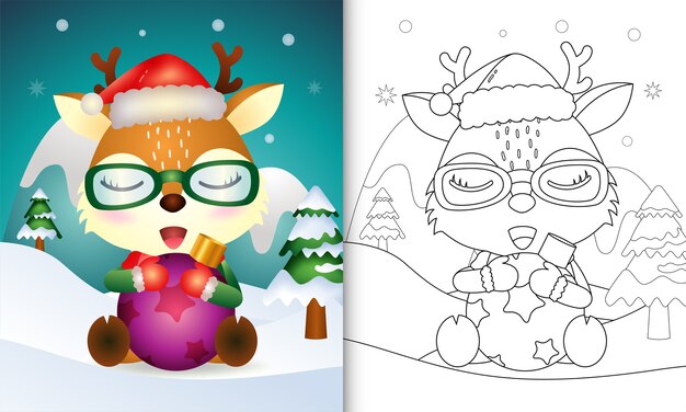 Livre De Coloriage Avec Une Boule De Noël étreinte De Cerf Mignon