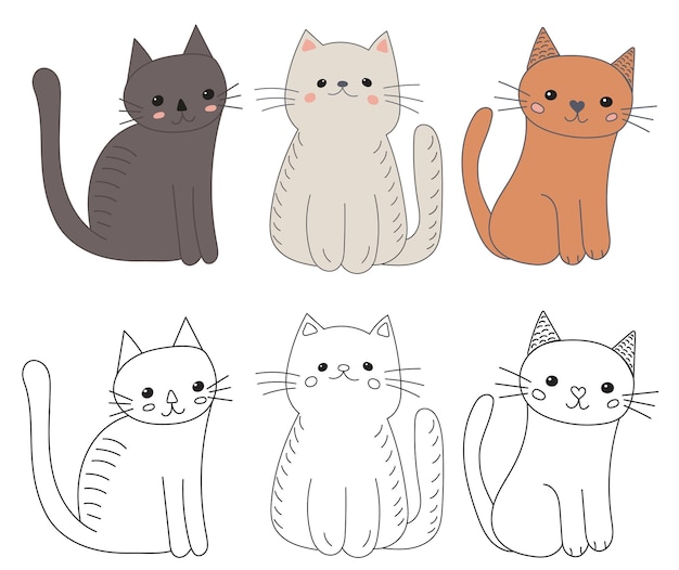 Livre De Coloriage De Caractère De Chats Sur Le Vecteur De Fond Blanc