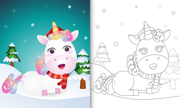 Livre De Coloriage Avec Une Collection De Personnages De Noël Cerf Licorne Avec Un Chapeau Et Une écharpe