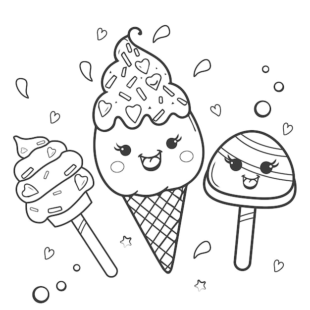 Livre de coloriage de crème glacée pour enfants dessiné à la main