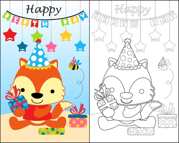 Livre De Coloriage Avec Dessin Animé Drôle D'animaux à La Fête D'anniversaire