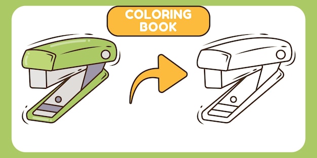 Livre De Coloriage Doodle Dessin Animé Mignon Agrafeuse Dessiné à La Main Pour Les Enfants