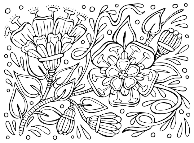 Vecteur livre de coloriage fleurs d'été illustration de doodle dessinée à la main