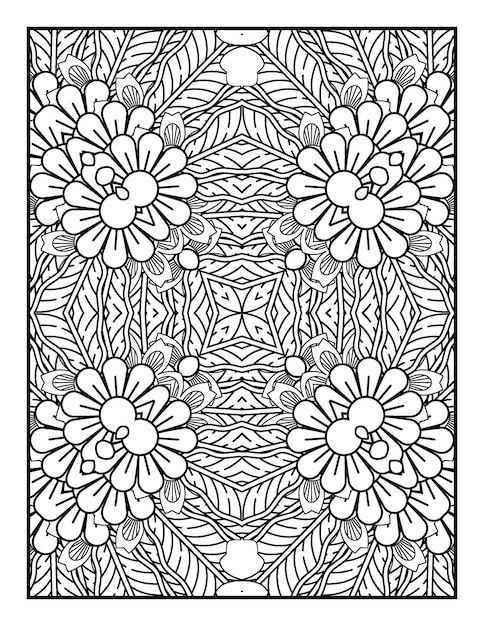 Livre De Coloriage Floral Pour Adultes Page De Coloriage De Mandala De Fleur Avec Des Pages De Coloriage Dessinées à La Main