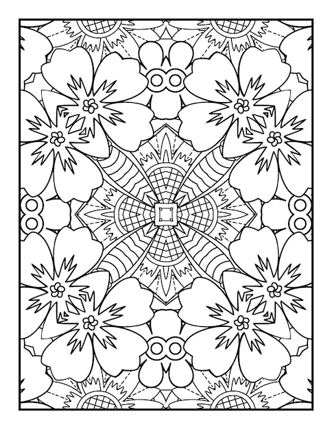 Livre De Coloriage Floral Pour Adultes Page De Coloriage De Mandala De Fleur Avec Des Pages De Coloriage Dessinées à La Main