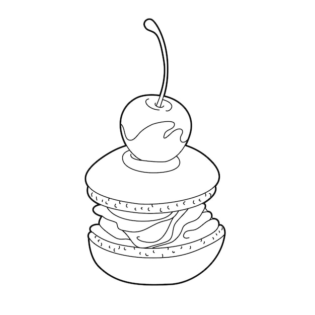 Livre De Coloriage Gâteau Savoureux Doodle Illustration Vectorielle De Nourriture