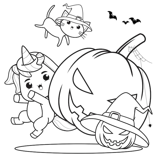 Livre De Coloriage Halloween Mignonne Petite Fille Witch7