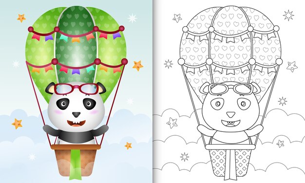 Livre De Coloriage Avec Une Illustration De Panda Mignon Sur Ballon à Air Chaud