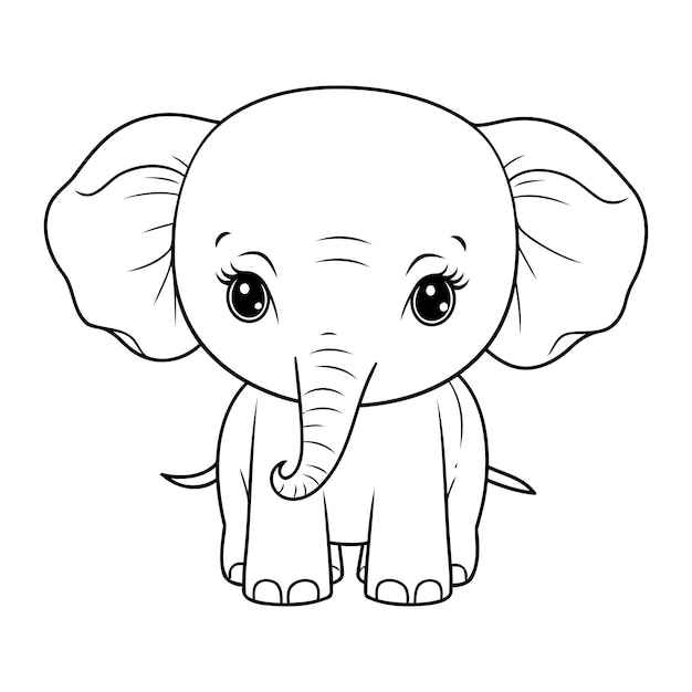 Livre de coloriage d'illustration vectorielle d'éléphant de dessin animé mignon pour les enfants