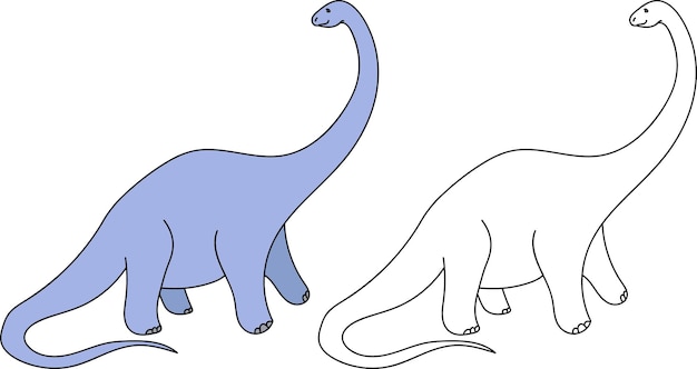 Vecteur livre de coloriage d'illustration vectorielle pour les enfants avec un gros dinosaure diplodocus bleu avec un long cou
