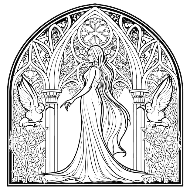 Vecteur livre de coloriage l'image d'une princesse avec un beau style zentangle et mandala princesse dessiné à la main