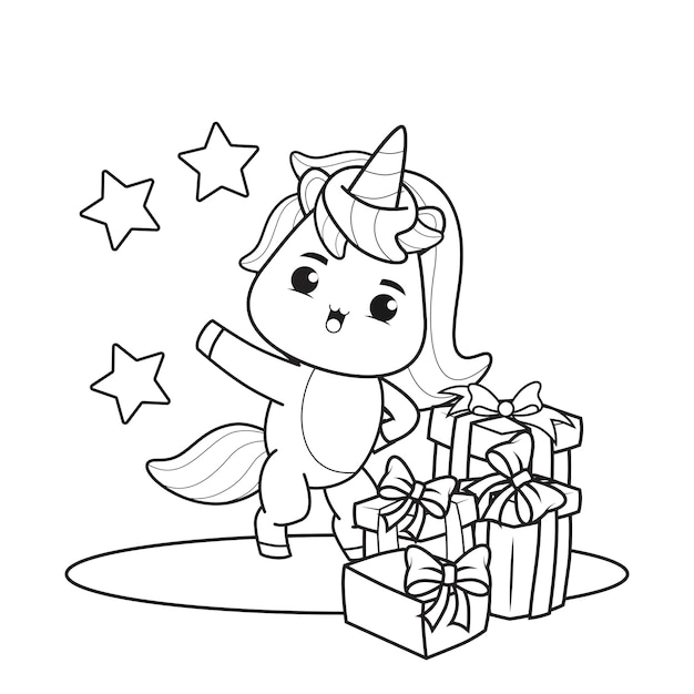 Livre de coloriage le jour de Noël avec une licorne mignonne