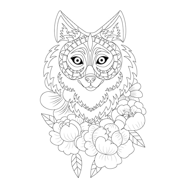 Livre De Coloriage Loup Pour Coloriage Gravure Tatouage Impression Sur Textile Tshirt Ou Logo Illustration Vectorielle