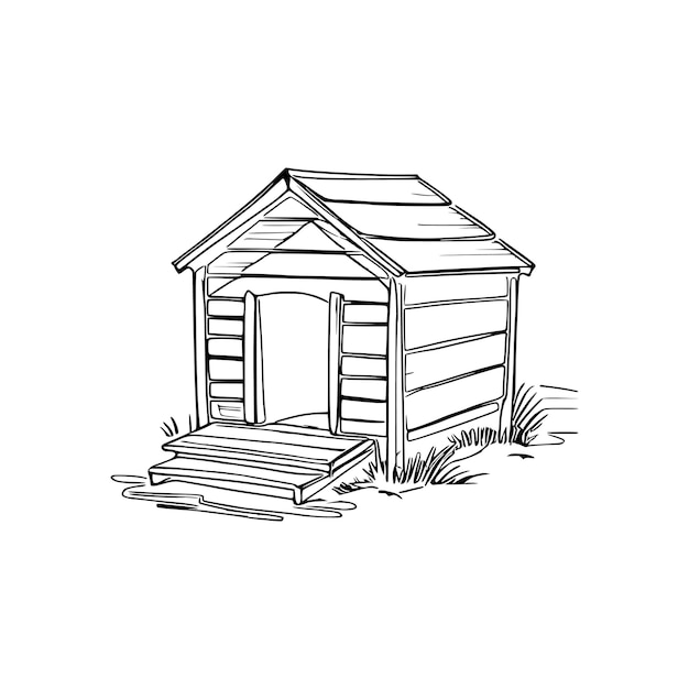 Livre de coloriage de maison de chien Page de coloriage de maison de chien dessin noir et blanc pour pages à colorier vectorielles