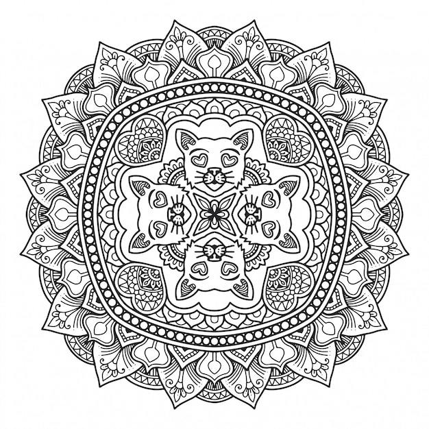 Livre De Coloriage Mandala Tête De Chat.