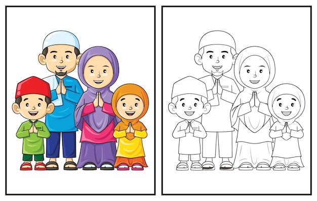 Livre De Coloriage Mignon Famille Musulmane Heureuse