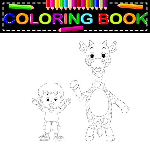 Livre De Coloriage Mignon Garçon Et Girafe