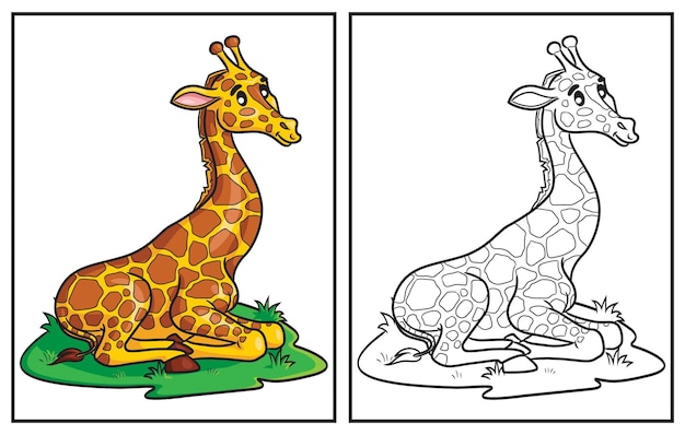 Livre De Coloriage Mignon Girafe Page De Coloriage Et Personnage Clipart Coloré Dessin Animé Vectoriel