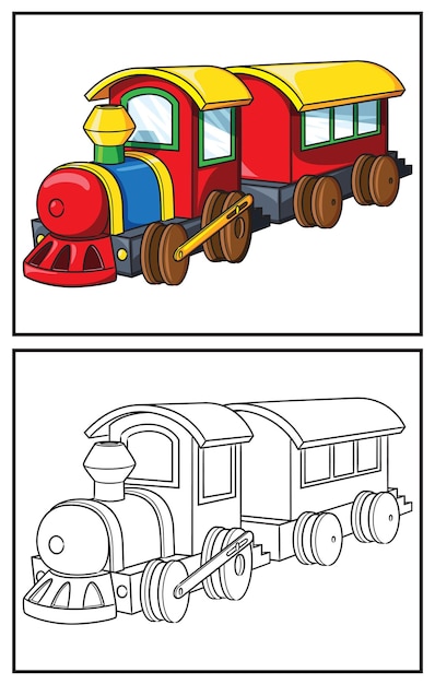 Livre De Coloriage Mignon Train Page De Coloriage Et Personnage Clipart Coloré Illustration De Dessin Animé Vectoriel