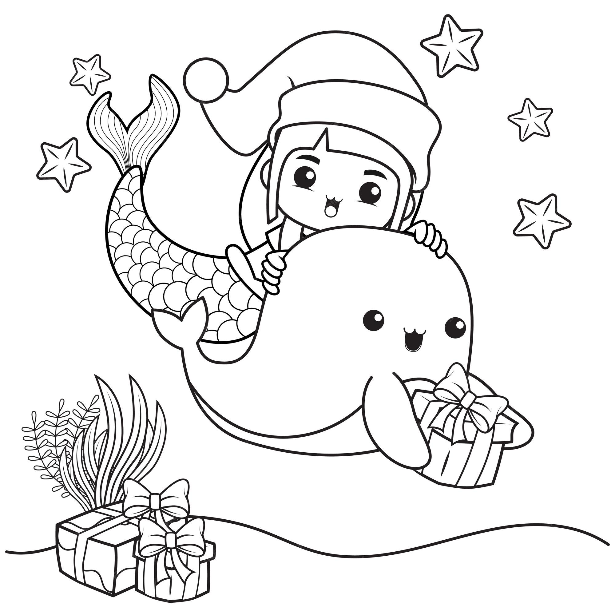 Livre De Coloriage De Noël Avec Jolie Fille Sirène36 Vecteur Premium