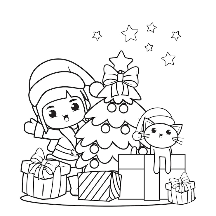 Vecteur livre de coloriage de noël avec une jolie fille28