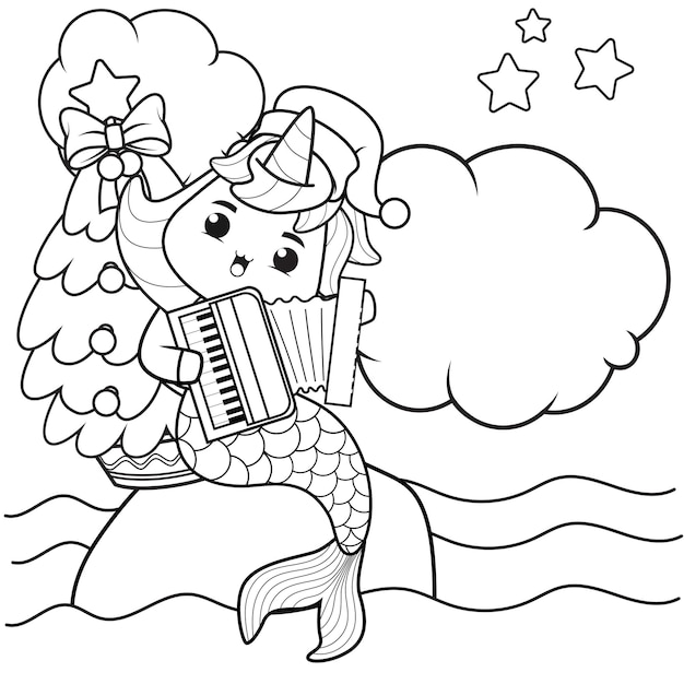 Vecteur livre de coloriage de noël avec une jolie sirène licorne