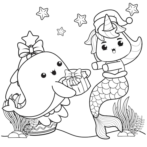 Vecteur livre de coloriage de noël avec une jolie sirène licorne