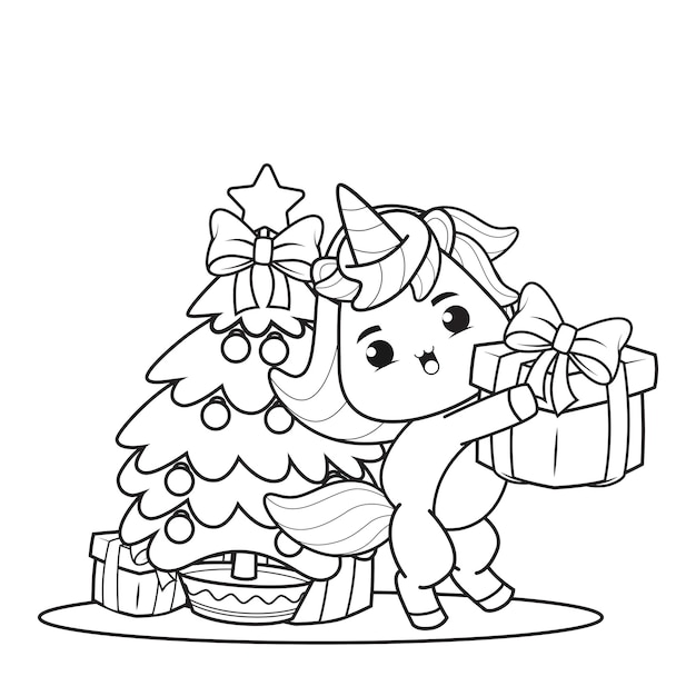 Vecteur livre de coloriage de noël avec la licorne mignonne4