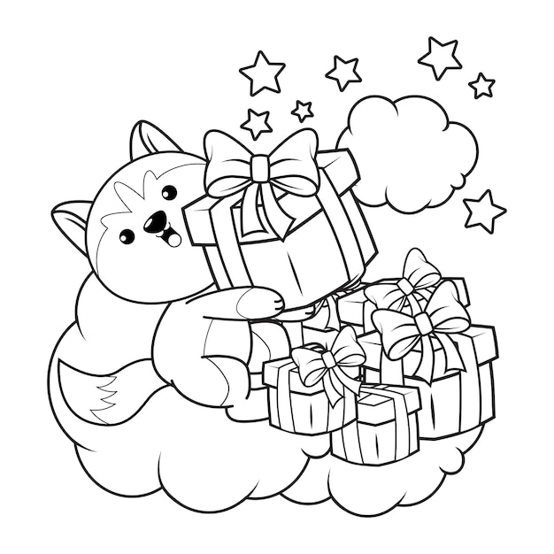 Livre De Coloriage De Noël Avec Mignon Husky9