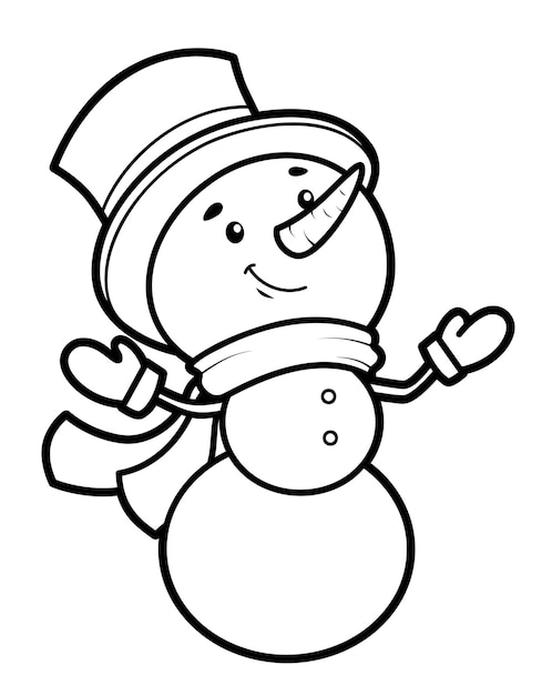 Livre De Coloriage De Noël Ou Page Pour Les Enfants. Illustration Vectorielle De Bonhomme De Neige Noir Et Blanc