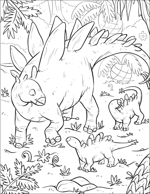 Livre De Coloriage Et Page De Coloriage De Dinosaure Prédateur Préhistorique Stegosaurus Bébé Dinosaure