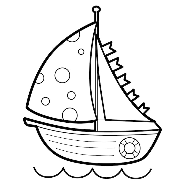 Vecteur livre de coloriage ou page pour les enfants. bateau noir et blanc