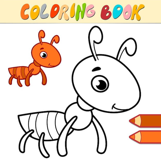 Livre De Coloriage Ou Page Pour Les Enfants. Illustration Vectorielle De Fourmi Noir Et Blanc