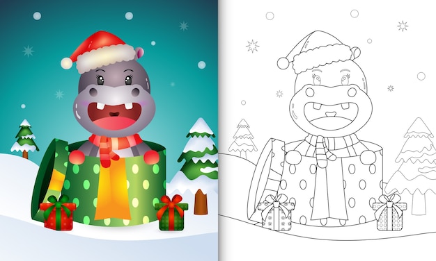 Livre De Coloriage Avec Des Personnages De Noël Hippopotame