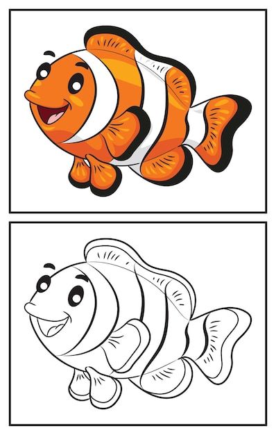 Livre De Coloriage Poisson Clown Mignon. Coloriage Et Personnage Clipart Coloré