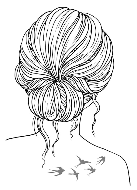 Livre De Coloriage Pour Adultes. Fille Avec Une Coiffure Tressée. Image Vectorielle Contour Noir Sur Fond Blanc