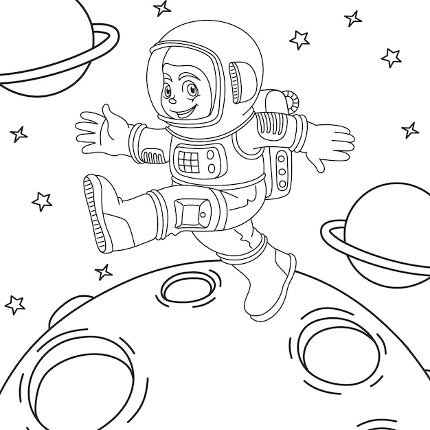 Vecteur livre de coloriage pour enfants astronaute marchant sur la lune